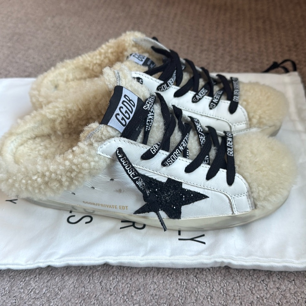 Golden Goose Shearling Black Slides (38)